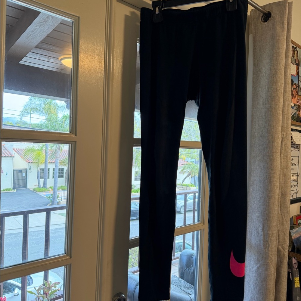 Nike Black Leggings with Pink Swoosh size small